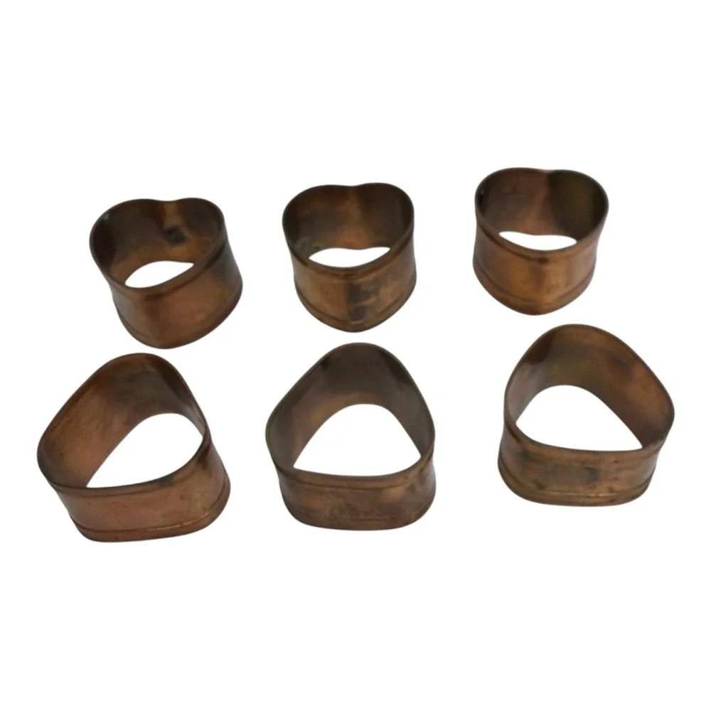Copper Triangle Triangular Napkin Ring Set of 6 India EUC